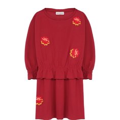 Хлопковое мини-платье с оборками и вышивками Sonia Rykiel Enfant