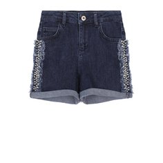 Джинсовые шорты с кристаллами и бахромой Twinset