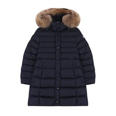 Пуховое пальто с меховой отделкой на капюшоне Moncler Enfant
