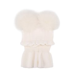 Шерстяная шапка с воротником и меховыми помпонами Catya