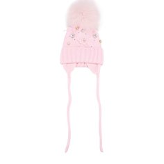 Шерстяная шапка с меховым помпоном и декором Catya