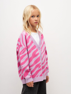 Вязаный кардиган с принтом для девочек (сиреневый, 146) Sela