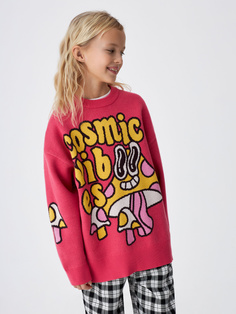 Вязаный джемпер с принтом для девочек (розовый, 122) Sela