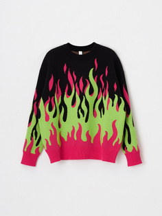 Джемпер с принтом пламя для девочек (черный, 122) Sela