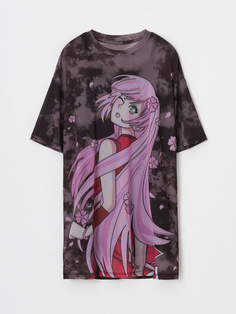 Платье-футболка с принтом аниме для девочек (черный, 158) Sela