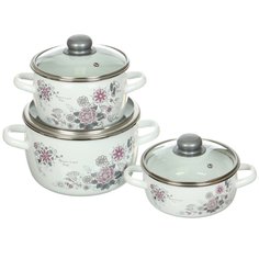 Набор посуды эмалированная сталь, 6 предметов, кастрюли 1.5,2,4 л, индукция, СтальЭмаль, Весенний романс, 1КА071S