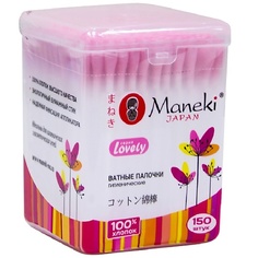 Ватные палочки MANEKI Палочки ватные Lovely с розовым бумажным стиком в пластиковой коробочке 1