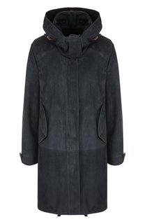Однотонная замшевая куртка с воротником-стойкой и капюшоном Loro Piana