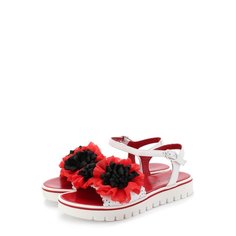 Кожаные сандалии на ремешке с цветочным декором Quis Quis