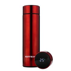 Термокружка нерж, 0.5 л, с термодатчиком, Hoffmann, красн, НМ 20501