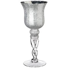Подсвечник декоративный стекло, 1 свеча, 10х30 см, серебристый, Lefard, 185-303