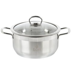 Кастрюля нержавеющая сталь, 3 л, с крышкой, крышка стекло, круглая, RasheL, Маруся, R-30, индукция