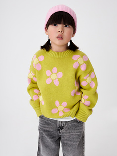 Вязаный джемпер с принтом для девочек (зеленый, 92) Sela