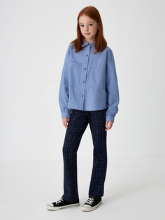 Брюки клеш в клетку для девочек (синий, 122) Sela