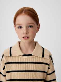 Джемпер в полоску с воротником для девочек (белый, 152) Sela