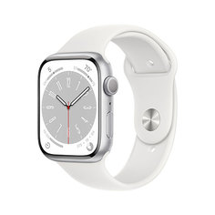 Apple Watch Series 8 GPS 45mm (корпус - серебристый, спортивный ремешок белого цвета, IP6X)