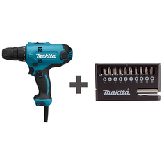 Сетевая дрель Makita DF0300 безударная + Набор бит 11шт D-30651