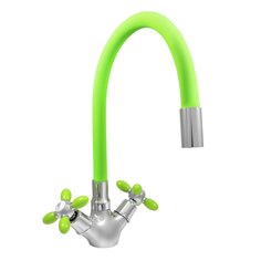 Смеситель для кухни, Juguni, 0402.145, гибкий излив, с кран-буксой, зеленый, 0402.145
