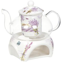 Чайник заварочный стекло, керамика, 0.7 л, с ситечком, с подставкой для подогрева, Y6-2602