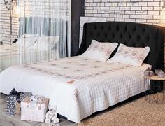 Мягкая интерьерная кровать Стефани 1400, БП/М, ткань, Черный Bravo