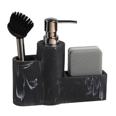 Дозатор для жидкого мыла DENEZO Дозатор для моющего средства и мыла с подставкой для губки, губкой и щеткой "Grand"