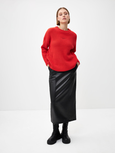 Юбка миди из эко-кожи (черный, M) Sela