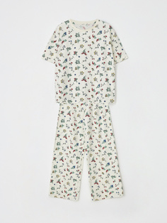 Трикотажная пижама с принтом (белый, XS) Sela