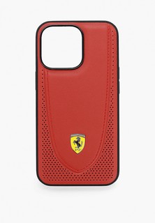 Чехол для iPhone Ferrari 13 Pro, Genuine leather Curved with metal logo Hard Red