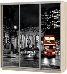 Шкаф-купе 3-х дверный Экспресс фото трио Ночной Лондон Ясень шимо светлый 2100 Bravo