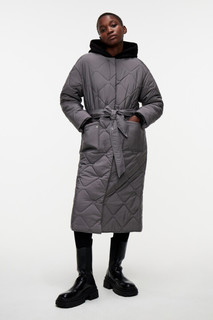 Пальто без воротника стеганое утепленное с поясом Befree