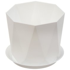 Кашпо пластик, 1 л, 13 см, для цветов, с поддоном, белое, Idea, Призма, М 3137