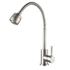 Смеситель для кухни, РМС, гибкий излив, с картриджем, нержавеющая сталь, SUS124-016F