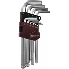 Набор ключей имбусовых, шестигранник, HKB10S, 10 предметов, Thorvik, 1.5-10 мм, с шаром, 53076
