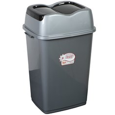 Контейнер для мусора пластик, 50 л, плавающая крышка, черное серебро, Easy, 09715