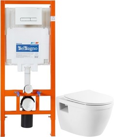 Комплект подвесной унитаз BelBagno Loto BB070CHR/SC + система инсталляции BelBagno BB002-80 + BB018-GV-BIANCO