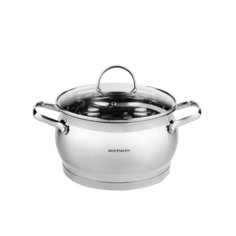 Кастрюля нержавеющая сталь, 3.9 л, с крышкой, крышка стекло, Hoffmann, НМ 5864, индукция