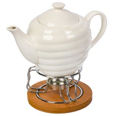 Чайник заварочный керамика, металл, бамбук, 0.84 л, с подогревом, Y6-6457