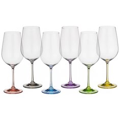 Бокал для вина, 550 мл, стекло, 6 шт, Bohemia, Виола, цветные ножки, 40729/D2222/550