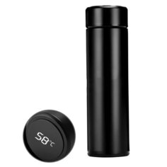 Термокружка нержавеющая сталь, 0.5 л, Hoffmann, с термодатчиком, черная, НМ 20500