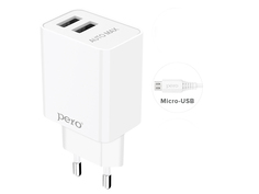 Зарядное устройство Pero TC02 2xUSB 2.1A + кабель MicroUSB White TC02W2AM ПЕРО