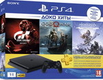 Стационарная приставка Sony PlayStation 4 1TB Black + Gran Turismo Sport Horizon Zero Dawn CE и GOW подписка PS+ на 3 месяца