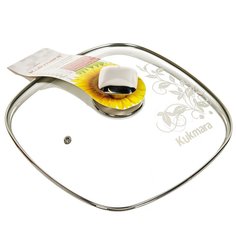 Крышка для посуды стекло, 26 см, Kukmara, металлический обод, кнопка нержавеющая сталь, с26-2т112
