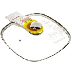 Крышка для посуды стекло, 28 см, Kukmara, металлический обод, кнопка нержавеющая сталь, с28-2т112