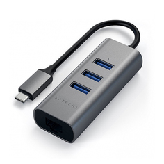 Адаптер мультипортовый Satechi Type-C 2-in-1 USB 3.0 Aluminum 3 Port Hub and Ethernet Port 4 в 1, серый космос