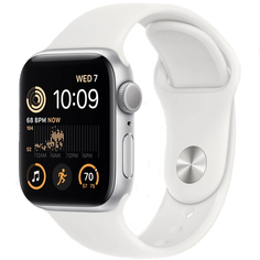 Apple Watch SE 2 GPS 44mm (корпус - серебристый, спортивный ремешок белого цвета)