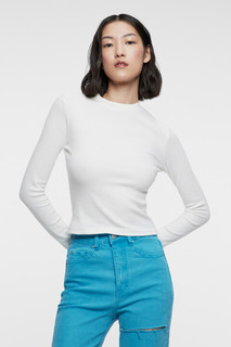 Лонгслив хлопковый облегающий в рубчик Befree