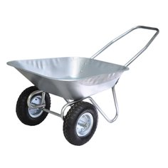 Тачка садовая двухколесная, сталь, 150 кг, 65 л, 0.6 мм, втулка D16 мм, PR 4.00х6, цельная ручка, Grandy, WB6211