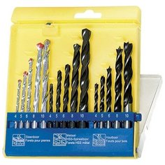 Набор сверл по бетону, металлу, дереву, 15 шт, Sparta, 4, 5, 6, 8, 10 мм, комбинированный, цилиндрический хвостовик, 725085