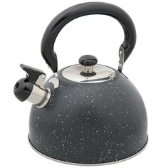 Чайник нержавеющая сталь, со свистком, матовый, объем 2,5/3л, ручка бакелитовая, Daniks, индукция, черный мрамор, MSY-009B/M-009B