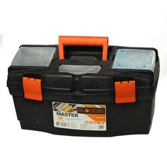 Ящик для инструментов, 19 , 49х25х25 см, пластик, Blocker, Master, пластиковый замок, лоток и 3 органайзера, черный, оранжевый, BR6005ЧРОР